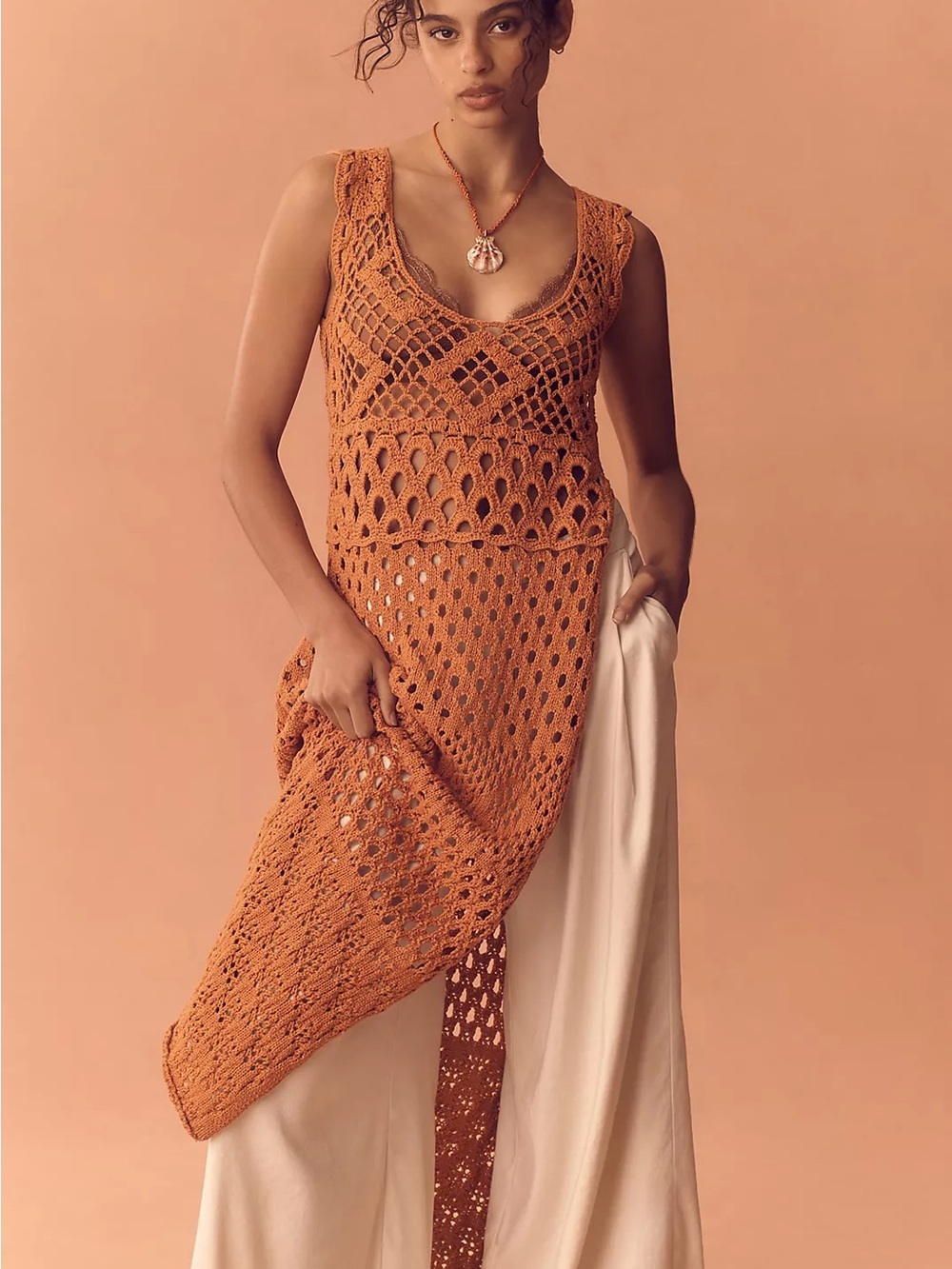 Brand New By Anthropologie Linen Crochet Tunic Sweater Dress